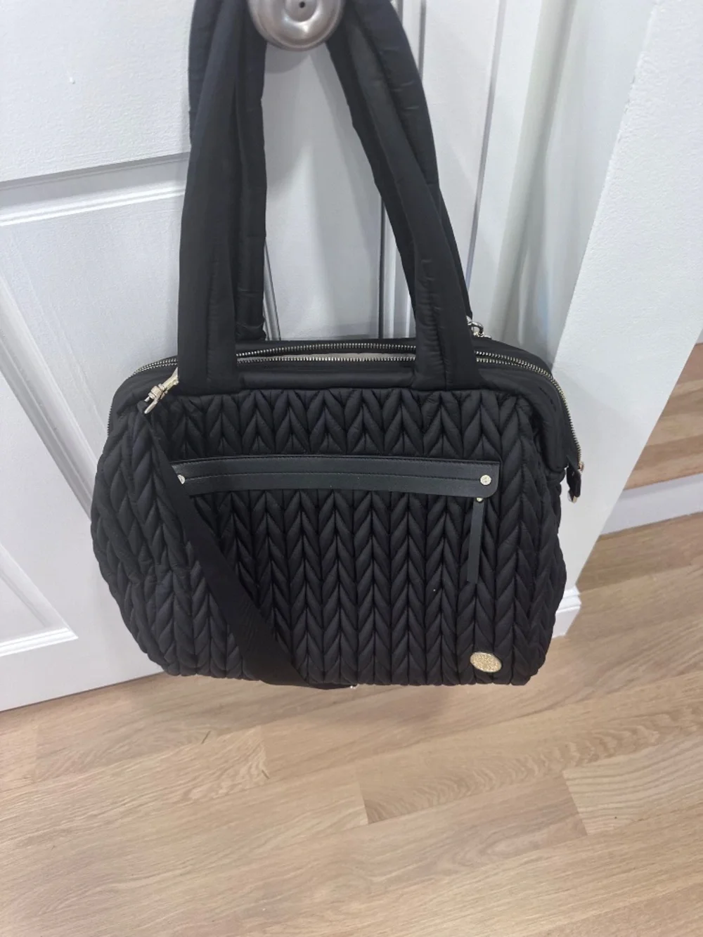 Happ Brand Paige Carryall Diaper Bag - Black Herringbone Quilted